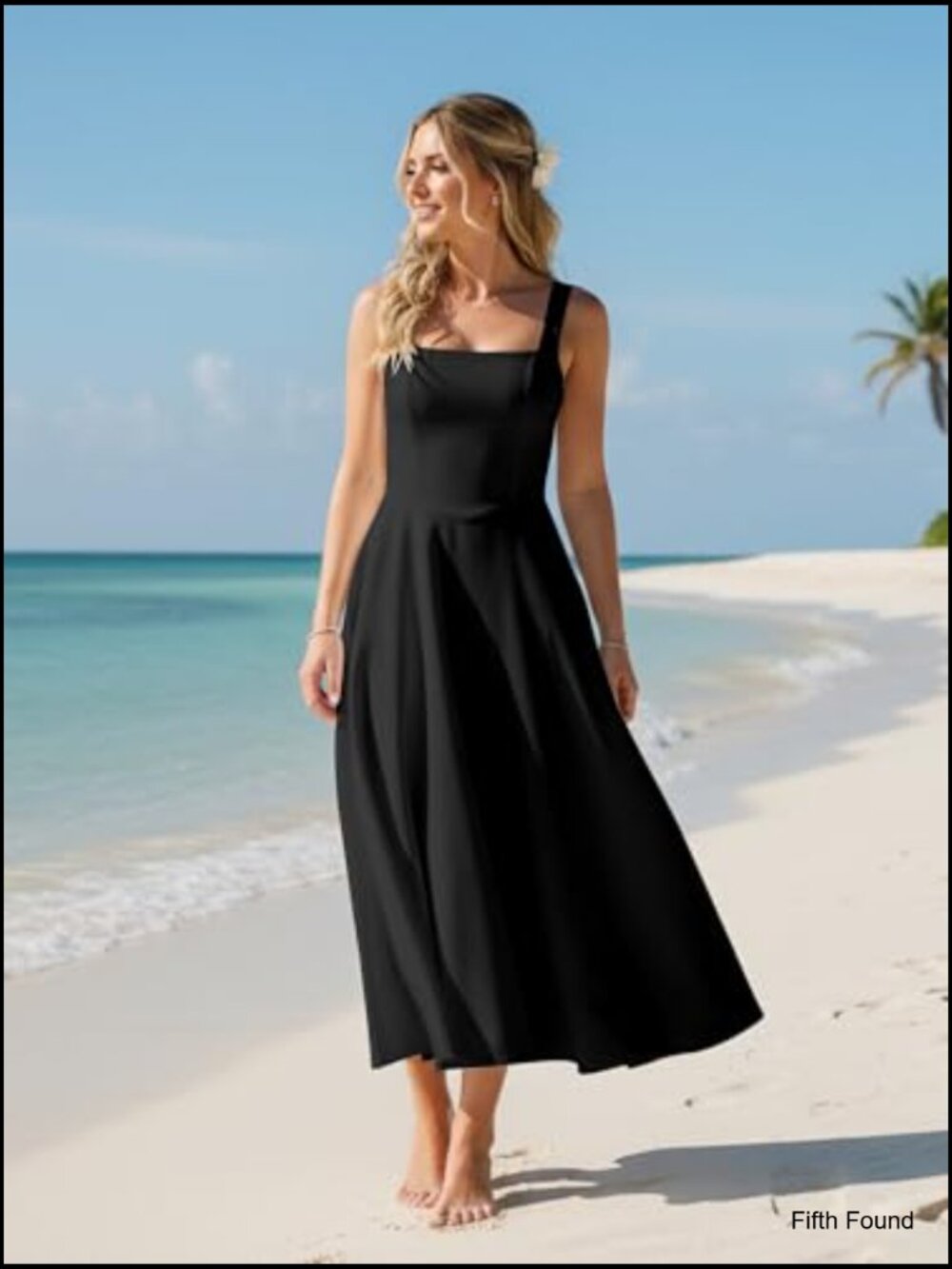 Women's Square Neck Sleeveless Maxi Dress - Flowy Ruffle Hem - Smocked Back - Picture 3 of 7